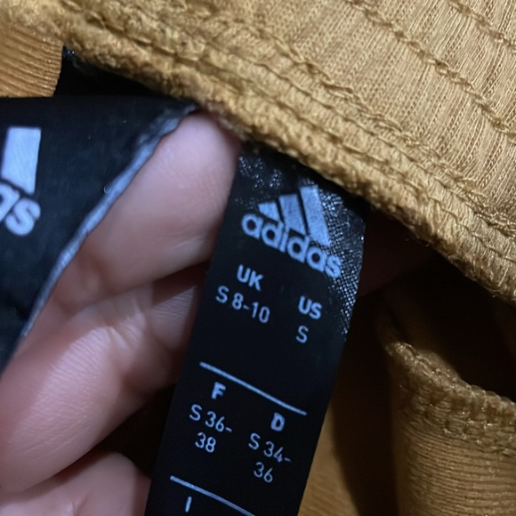Adidas Track Pants in Gold with White Stripes slight flare - Picture 6 of 12
